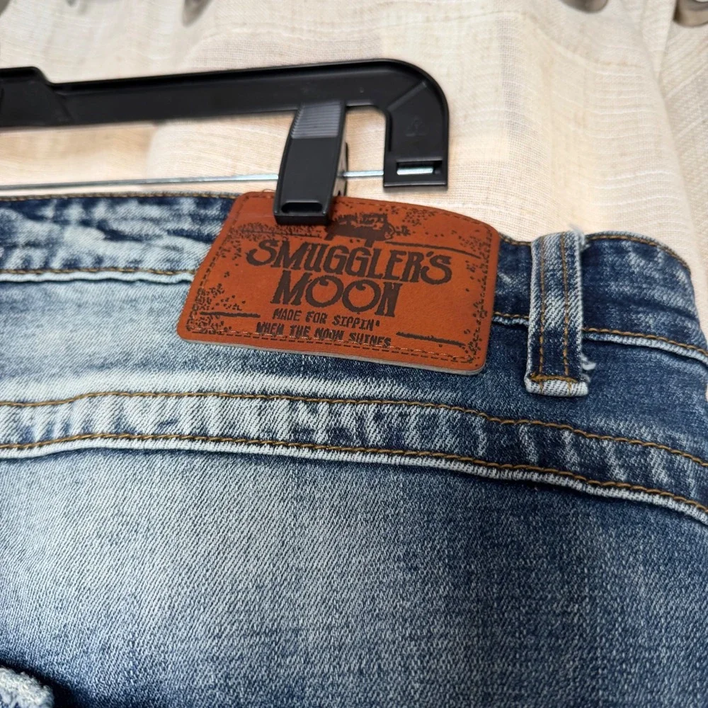 Smugglers Moon Distressed Ripped Paint Splatter Blue Jeans Button Fly Mens 42x33